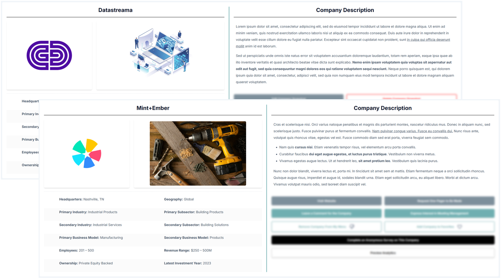 Screenshot of illustrative company profiles