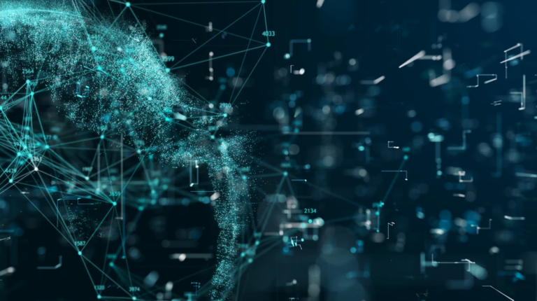 Abstract digital network visualization representing AI and financial modeling