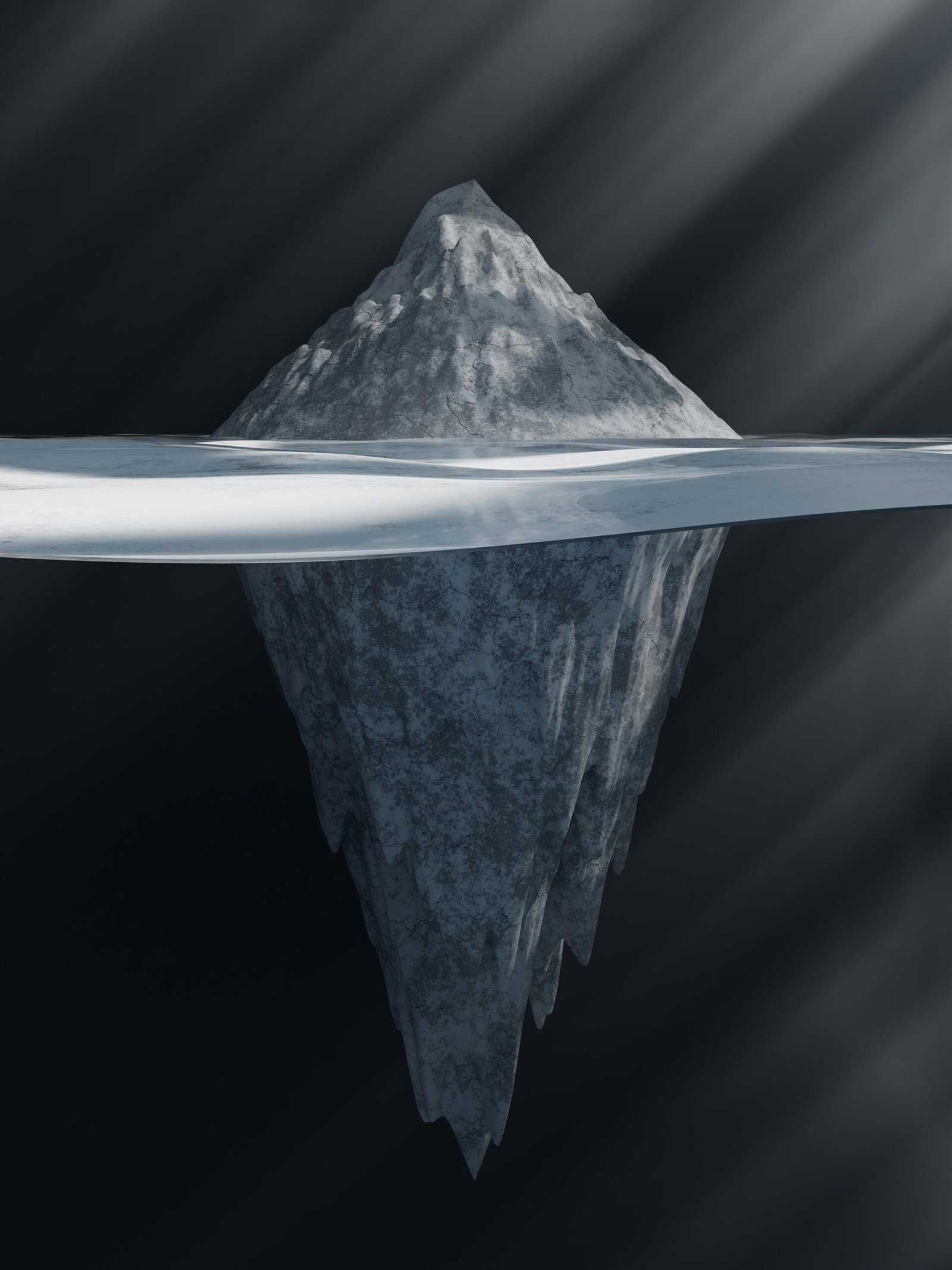 Picture of iceberg with tip above water and large bottom below the surface